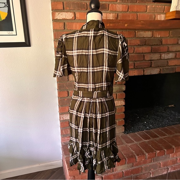 Anthropologie Ranna Gill Olivia Plaid Dress in Olive Green Sz S - Picture 7 of 8